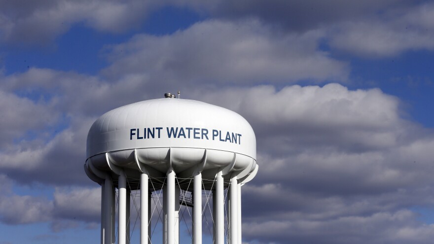 The Flint Water Plant water tower in Flint, Mich.