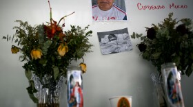 Workers at the CARECEN Day Labor Center in Los Angeles constructed a makeshift memorial for fellow worker Paulino Ramos, who died of COVID-19 in September.