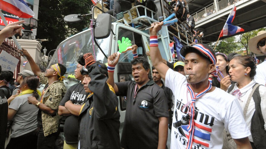 Anti-government protesters in Bangkok. Thailand, march Monday against the government of Prime Minister Yingluck Shinawatra.