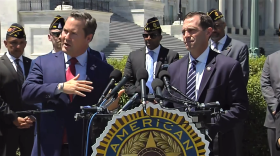 U.S. Rep. Mike Waltz, R-FL, speaks beside U.S. Rep. Jason Crow, D-Colo., during an American Legion press conference at the U.S. Capitol on Wednesday. Image: American Legion via Facebook