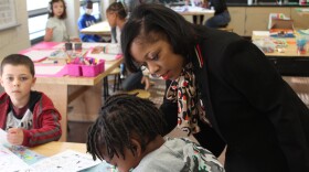 Superintendent Iranetta Wright toured North Avondale Montessori and interacted with students in art class on May 2, 2022, her first day in the district.