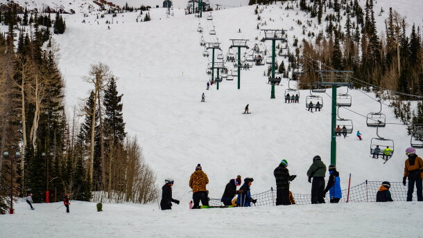 Visitors take to the slopes at Brian Head Resort in southwest Utah, March 22, 2024.