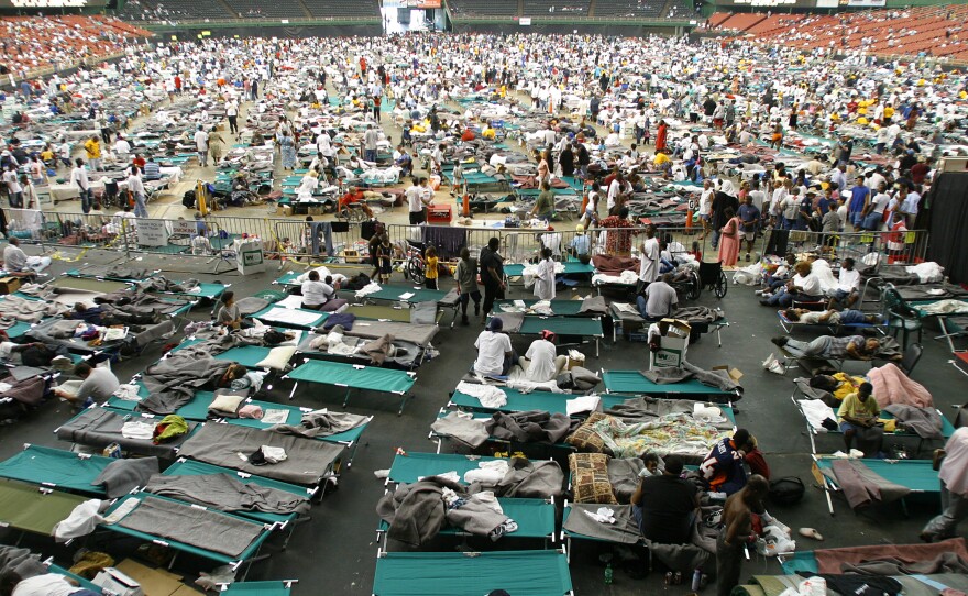 New Orleans evacuees of Hurricane Katrina were relocated to the Astrodome in Houston, shown here on Sept. 1, 2005.