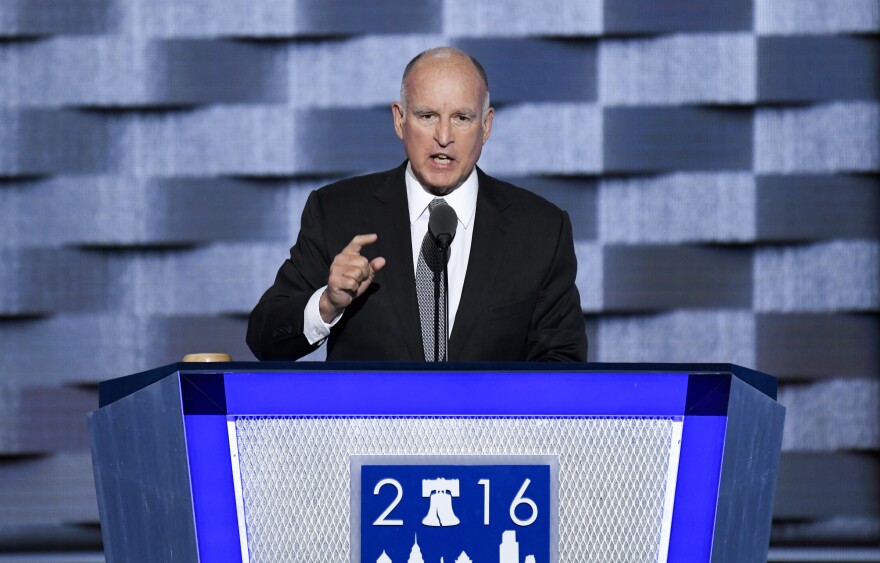 California Gov. Jerry Brown speaks at the Democratic National Convention in Philadelphia on Wednesday.