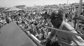 Professor Longhair performs at the New Orleans Jazz and Heritage Festival in New Orleans, La., April 13, 1973. Professor Longhair, whose real name is Henry Roland Byrd, first cut "Go to the Mardi Gras" in 1948. (AP Photo/Jack Thornell)