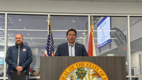Gov. Ron DeSantis gives a briefing on Hurricane Isaias at the state Emergency Operations Center in Tallahassee, October 8, 2026.