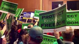 Supporters and opponents of RFRA gathered in the Statehouse as lawmakers in the House voted onthe legislation last week
