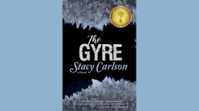 Cover of "The Gyre" by Stacy Carlson; black background with close-up images of crystalized frost on the top and bottom