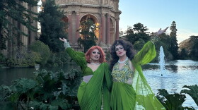 Bindi Masala (left) and Chai Auntea (right) pose at the Palace of Fine Arts in San Francisco, September 2025.