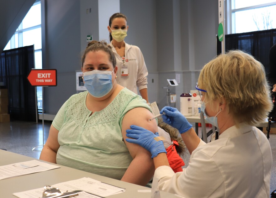 Allison Furbee getting her first round of COVID-19 vaccine Friday.