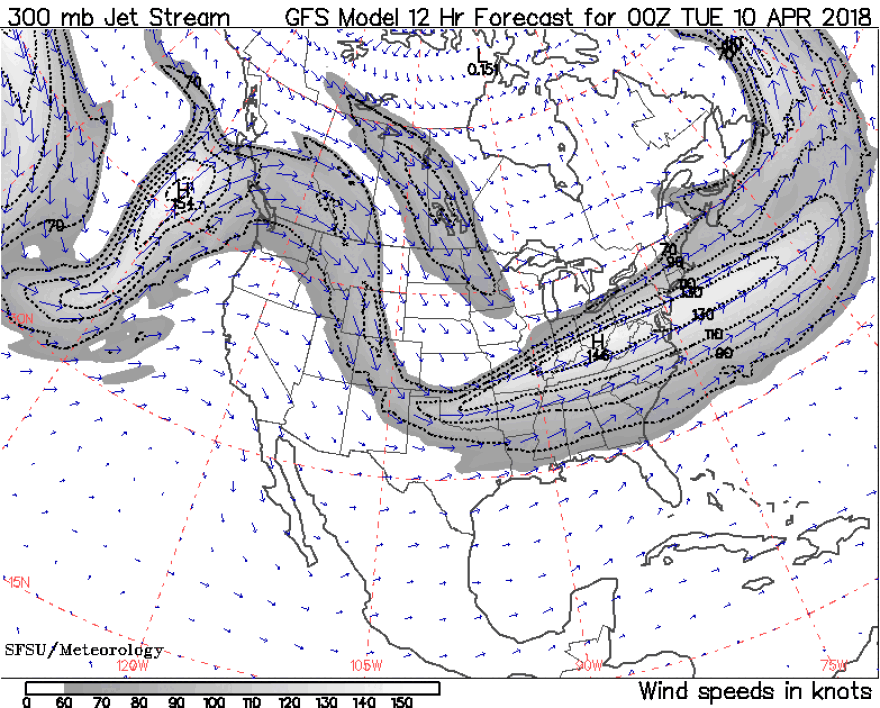 A weather map including the jet stream. 
