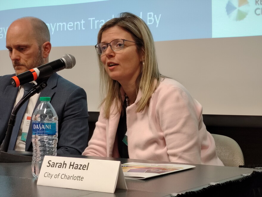 Charlotte sustainability director Sarah Hazel speaks at the State Energy Conference in Raleigh Tuesday.