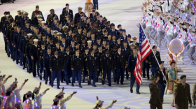 The United States team at the opening ceremony for the 2019 World Military Games in China.