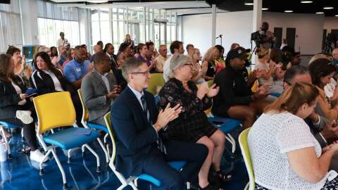 Representatives of Evansville non-profits gathered at the Sunrise Pump Station on the riverfront, Aug. 12, 2026
