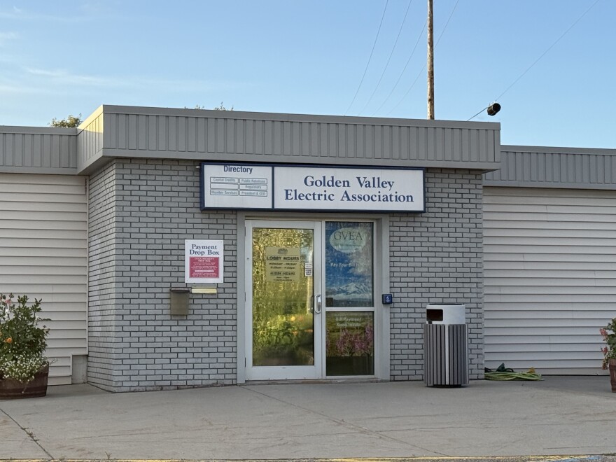 A Golden Valley Electric Association office building sits beneath blue skies July 24, 2025, in Fairbanks, Alaska.