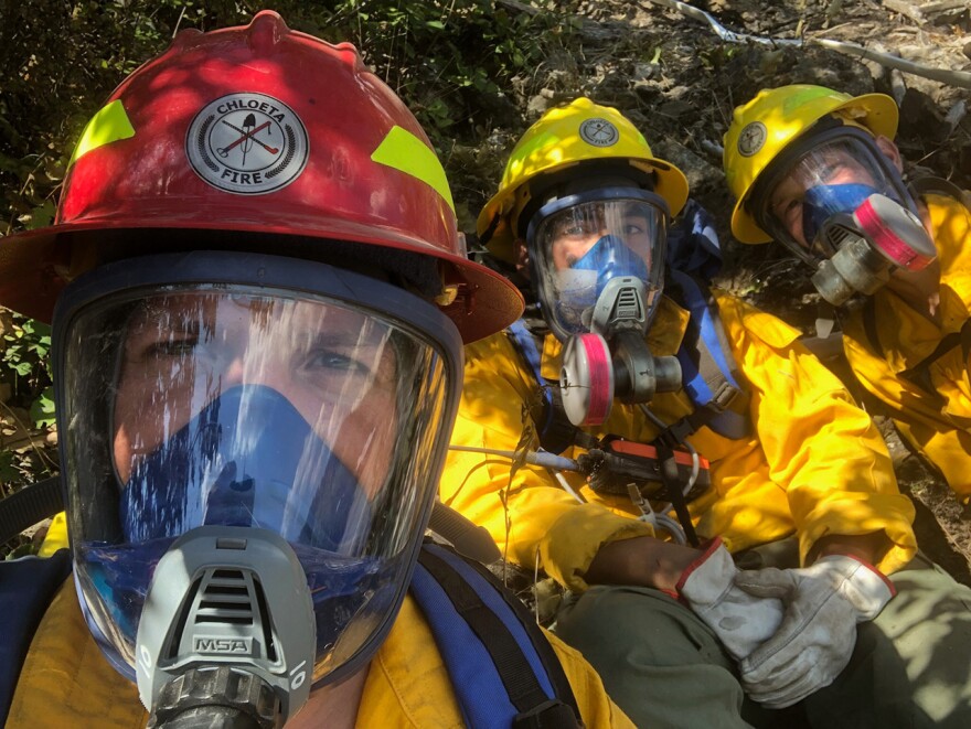 Members Of The Chloeta crew, Nolan Buckingham, Jaime Garcia and Aaron Turner at the Highway 37 fire near Libby, MT.