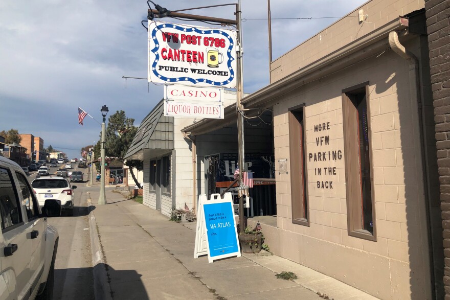 A sign outside the Eureka, Mt. VFW post promotes the telehealth pod inside. The VA is placing pods in remote locations through a program it calls ATLAS (Accessing Telehealth through Local Area Stations).