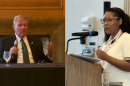 Republican candidate Carey Coleman (left) and democratic incumbent Emilia Sykes running for the 13th Congressional District speak at their respective Akron Press Club forums.
