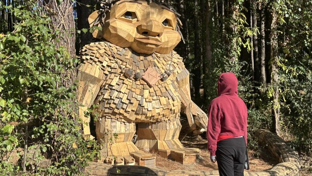 One of five giant trolls on display in Dix Park in Raleigh.