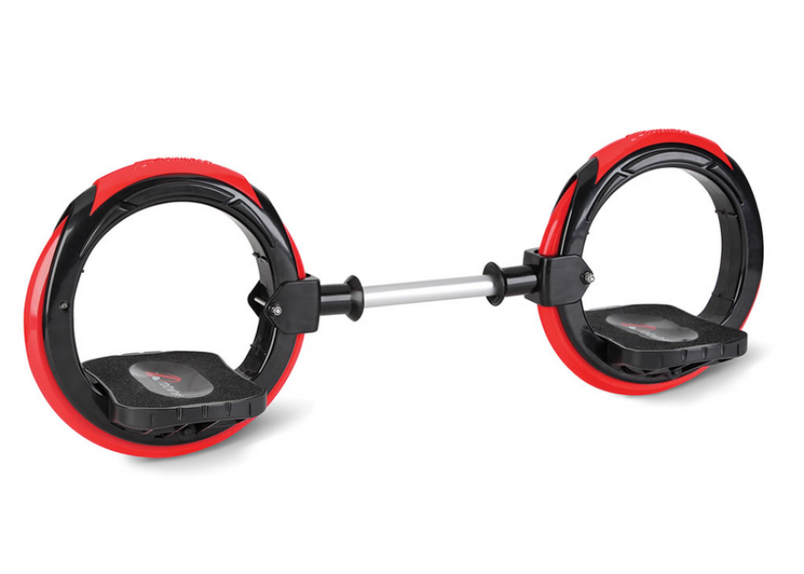 An optional rod connects each wheel to give the skater more stability.