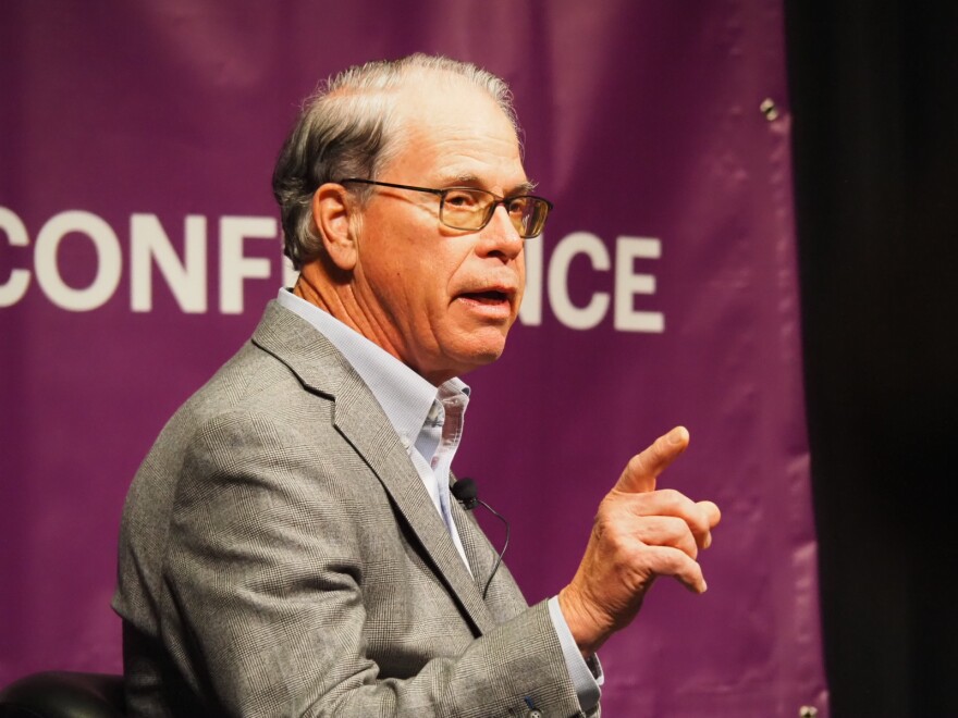 Indiana Gov. Mike Braun speaks at the annual Dentons Legislative Conference on Thursday, Dec. 18, 2025, held at the Indiana Convention Center in downtown Indianapolis.
