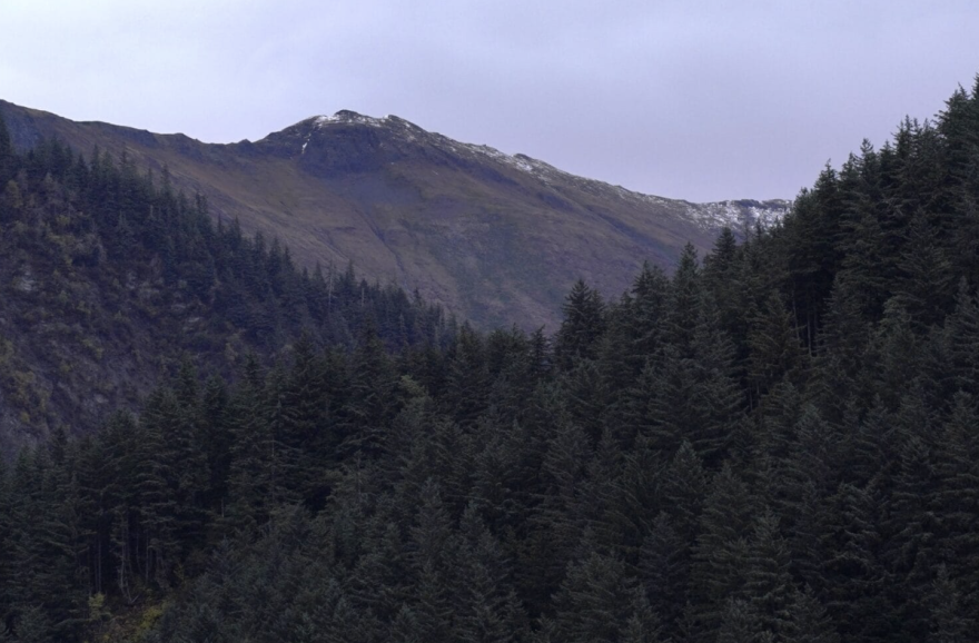 Termination dust powders the Juneau Ridge on Oct. 14, 2026, marking the change in season.