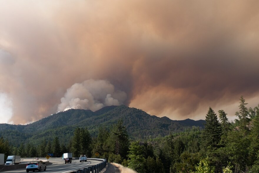 The Salt Fire burns in Shasta County, as seen from I-5 June 30, 2021.