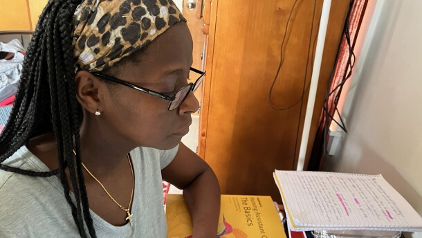 Sandra Maria Varela, a U.S. citizen who immigrated from Portugal, passed the clinical part of the CNA exam the first time she took it. To pass the other part of the state nursing test, a multiple-choice exam, she is studying English.