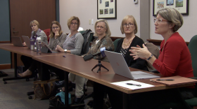 RDG Planning and Development Principal Amy Haase (in red) speaks to realtors at Bloomington's first Housing Study Listening Session on Oct. 21