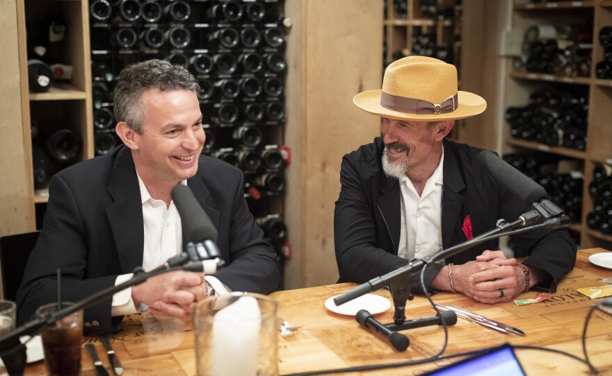 Dr. Bill Accousti, creator of Dr. Bill's Syrup, and New Orleans marketing legend Robbie Vitrano, Out to Lunch in Commander's Palace wine room