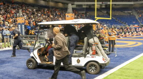Emergency responders react to an accident before UTSA’s annual Salute to Armed Forces and Veterans football game at the Alamodome, Saturday, Oct. 17, 2026 in San Antonio, Texas.