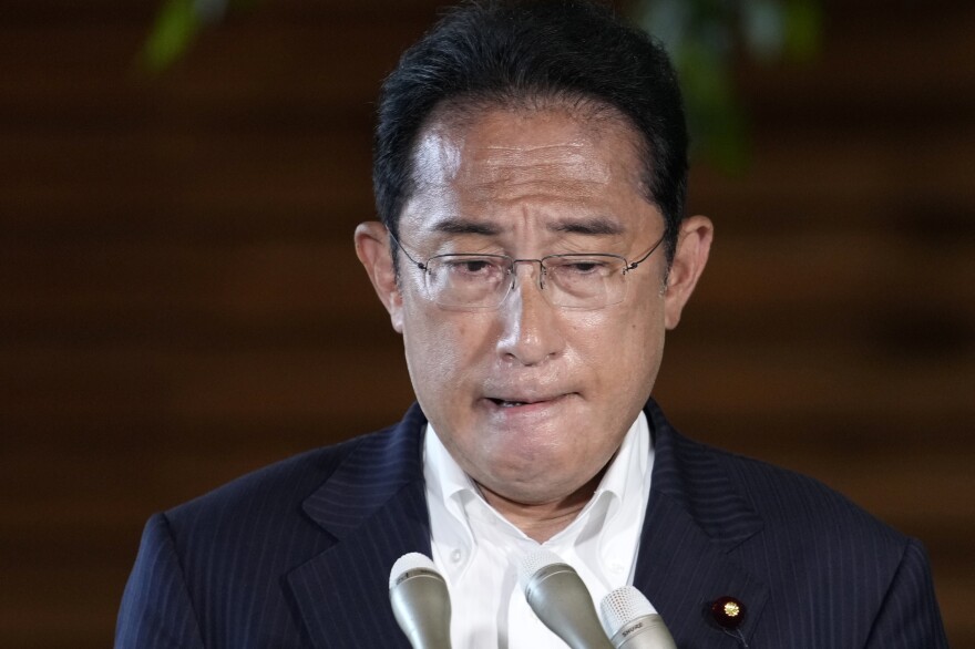 Japan's Prime Minister, Fumio Kishida, speaks to media at the Prime Minister's official residence on Friday in Tokyo.