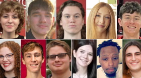 The WGLT student team for Fall 2026. Top row, from left, are Bella Marello, Lucas Priebe, Avery Rawlings, Stephanie Sendra, and Jason Zaehler. Bottom row are Courtney Conroy, Cole Loaicano, Ben Howell, Colleen Holden, Terrance Jones, and Kirk Whitsitt.
