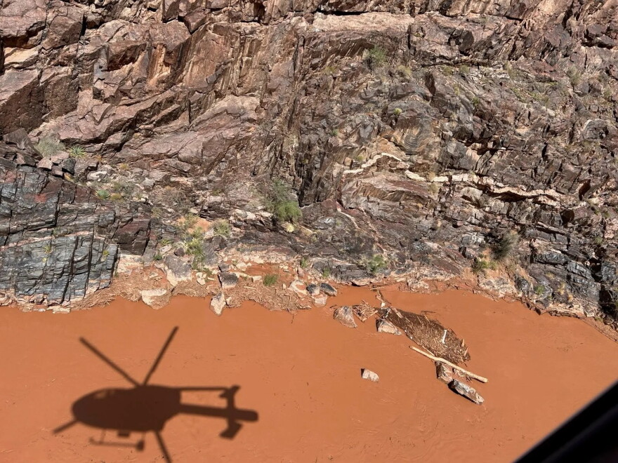 Helicopter 368 during a search reconnaissance mission along the Colorado River after the Aug. 29, 2026, flash flood.