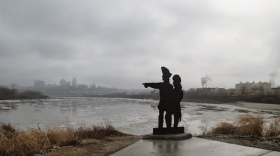 Statues of Lewis and Clark at Kaw Point.