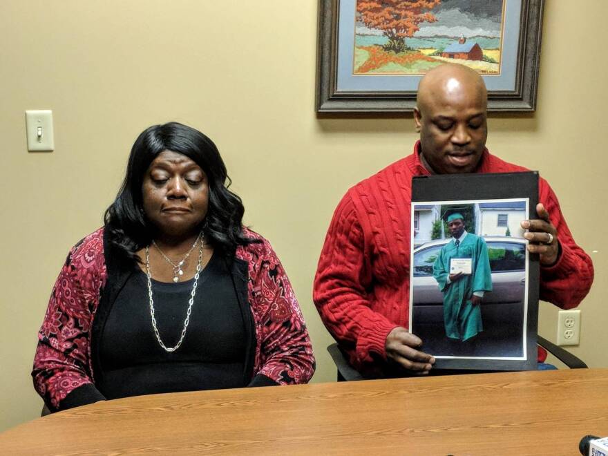 Lannie Jones and Fred Teague share an image of their son, Fred.