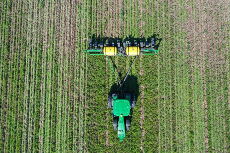 A farmer plants corn into a stand of a cover crop in Indiana on May 4, 2023. The USDA added two sections covering credit and socially disadvantaged producers in it's annual America’s Farmers and Ranchers at a Glance report. 