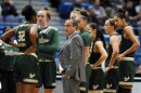South Florida's Jose Fernandez stands with his team during a timeout in the second half of an NCAA college basketball game against Connecticut, Tuesday, Jan. 10, 2017, in Hartford, Conn. 