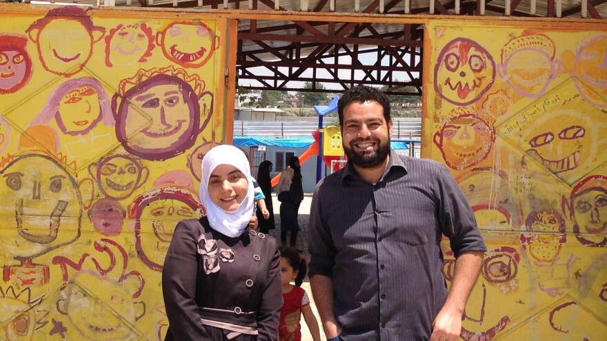 The staff at the Al Salam school in southern Turkey are also Syrian refugees. Maaly Hassan is a secretary and member of executive committee, while Abdul Jabbar al-Hasan is an English teacher and administrative director.