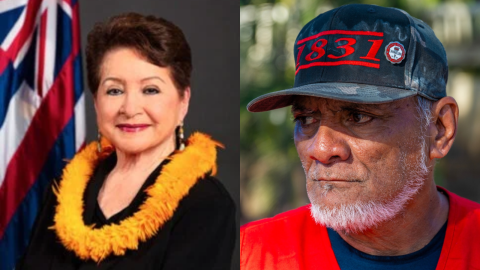 Incumbent Maui Office of Hawaiian Affairs' Board of Trustees Carmen Hulu Lindsey, left, and Ke‘eaumoku Kapu, right. Kapu is challenging Lindsey for her seat in this election.