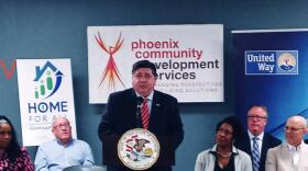 Illinois Gov. JB Pritzker touts the FY 2024 budget passed by Democrats during a stop Monday, June 5, 2023 at Phoenix Community Development Services in Peoria.