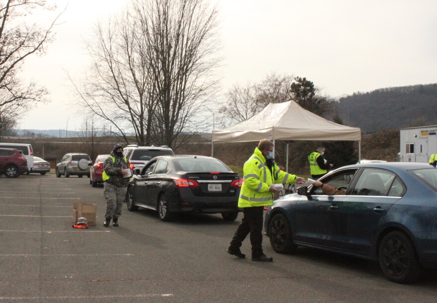 Broome County officials distributed more than 10,000 at-home COVID tests, between pick-up sites at Otsiningo Park and local libraries, on Wednesday. (Jillian Forstadt/WSKG)