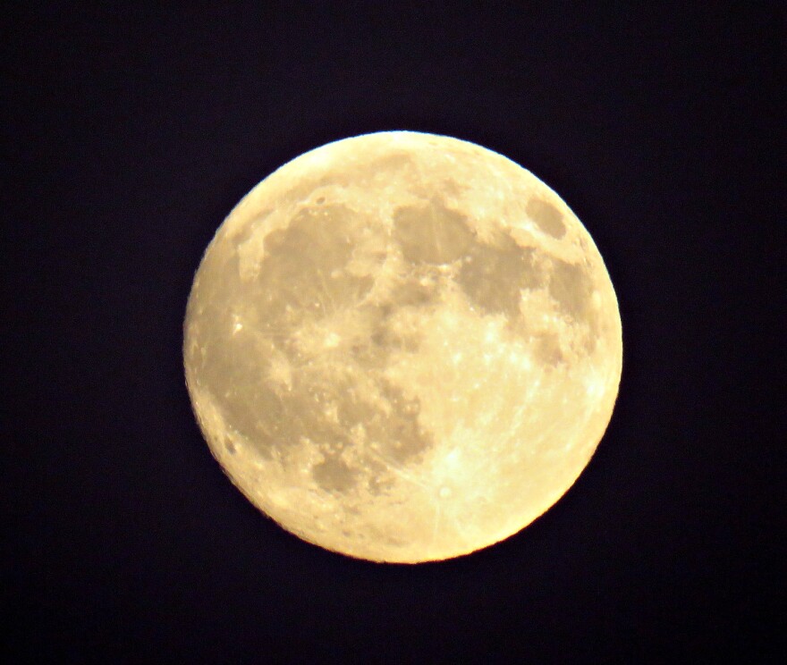 The moon in its full phase against the night sky.