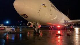A UPS cargo plane arrives at Anchorage's international airport with the first doses of Pfizer's COVID-19 vaccine late Sunday, December 13, 2020. (Alaska Department of Health and Social Services)
