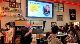 Adam Avitable pitches his friend Courtney Applegate on Monday, November
