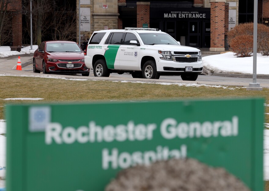 A U.S. Customs and Boarder Protection vehicle parked in the main entrace of Rochester General Hospital Wednesday, Feburaray 26 2025.