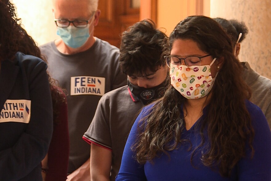 Members of Faith In Indiana gathered at the Statehouse Tuesday to advocate for gun violence intervention and a summer study committee for driving cards. (Lauren Chapman/IPB News)