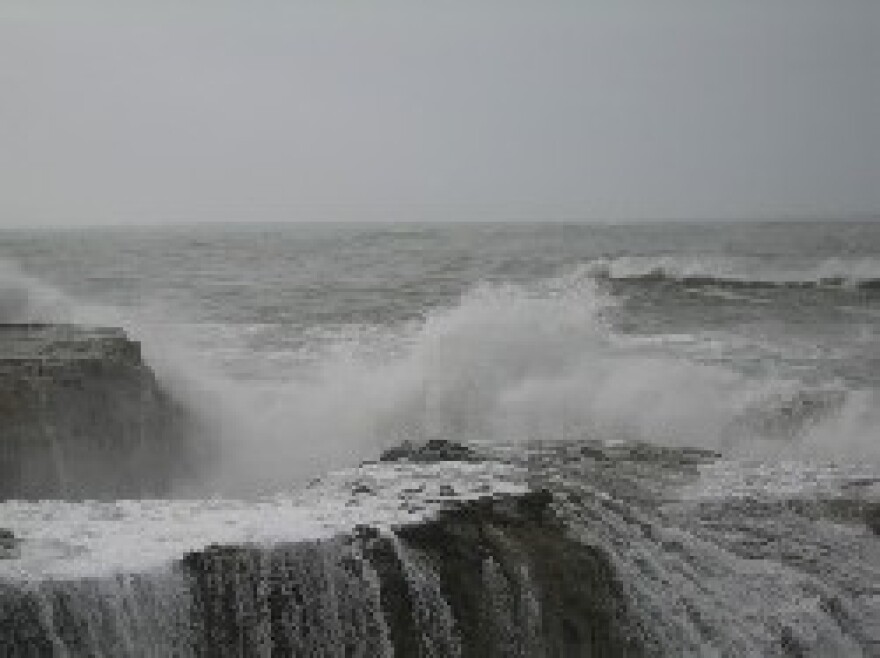 Stormy weather at Lighthouse Field State Beach in Santa Cruz.