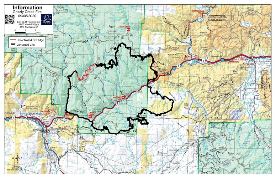 Grizzly Creek Fire map for Sept. 8, 2020.