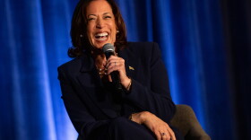 United States Vice President Kamala Harris reacts as she is introduced on Friday, Oct. 6, 2023, during the Democratic National Committee Fall Meeting at the Marriott St. Louis Grand in downtown St. Louis.
